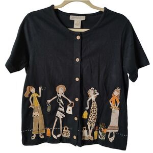 Vintage 90s Susan Bristol Women's Top Size Small Black Button Up Art to‎ Wear